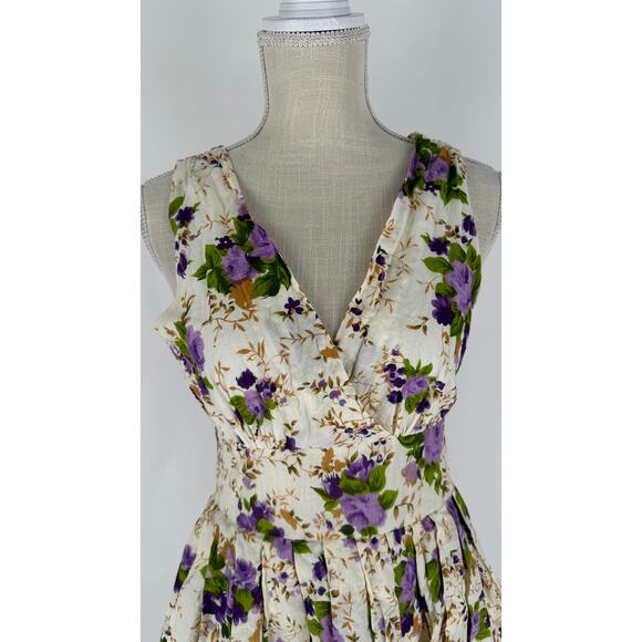 Aryeh Anthropologie Floral Midi Dress Womens Small Sleeveless Cream Purple - Picture 2 of 11
